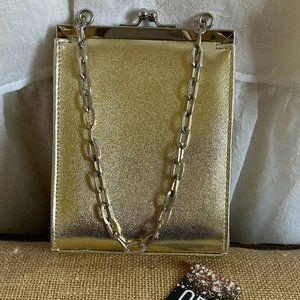 Pale Gold Vintage Handbag with Kisslock Closure and Chain Handle